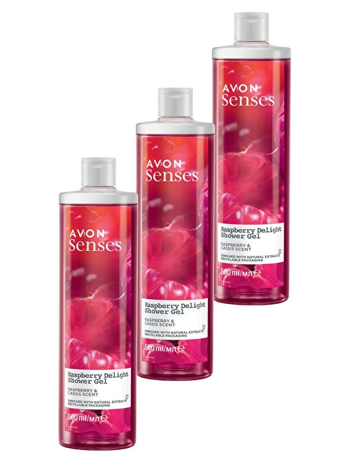 Avon Senses Rapsberry Delight Frambuaz Ve Frenk Üzümü Kokulu Duş Jeli 500 ml  Üçlü Set