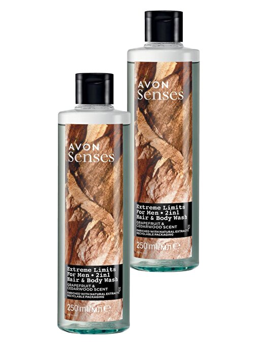 Avon Senses Extreme Limits Greyfurt  Ve Sandal Kokulu Saç Ve Vücut İçin Erkek Duş Jeli 250 ml  İkili Set