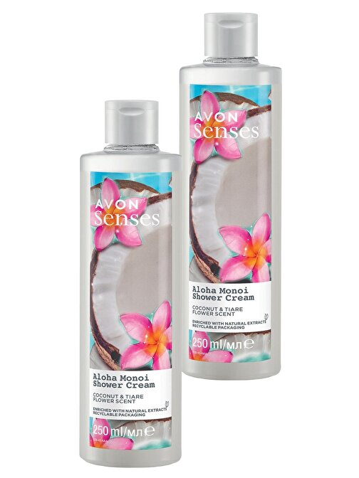 Avon Senses Aloha Monoi Tiare Çiçeği Ve Hindistan Cevizi Kokulu Krem Duş Jeli 250 ml  İkili Set