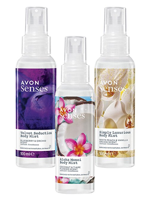 Avon Beyaz Şeftali Vanilya Hindistan Cevizi Taç Çiçeği Ve Yaban Mersini Orkide Kokulu Vücut Spreyi Paketi