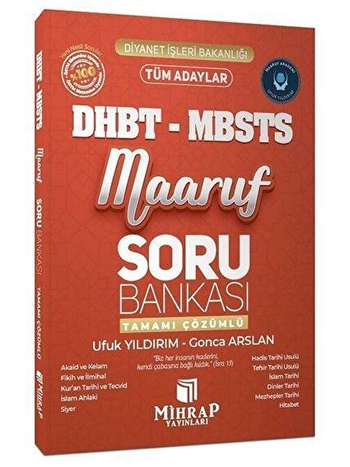 Akm Kitap DHBT MBSTS Maaruf Soru Bankası Çözümlü Mihrap Yayınları