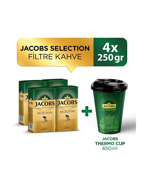 Jacobs Selection Filtre Kahve 250 gr x 4 Adet + Jacobs Thermo Cup 650 ml