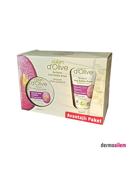Dalan D'Olive Besleyici Krem 300 Ml + 60 Ml Organik Üzüm Çekirdeği Avantajlı Paket
