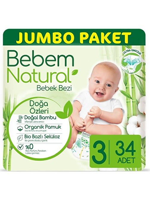 Bebem Natural 3 Numara Bebek Bezi 34 Adet