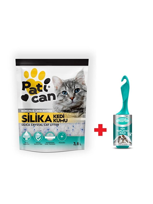 Patican Silika Kristal Kedi Kumu 3.8 Lt + Smarter Tüy Toplayıcı Rulo