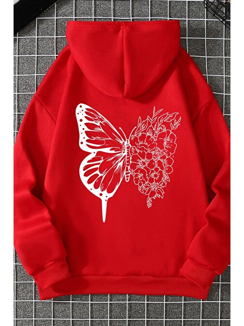 Unisex Drawing Butterflies Sırt Baskılı Sweatshirt