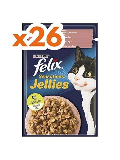 Felix Sensation Somonlu Karidesli Jel Pouch Yetişkin Kedi Konservesi 26 Adet 85 Gr