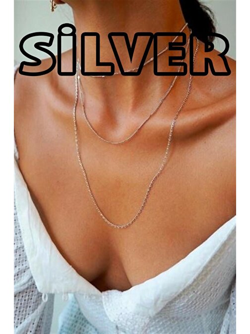 Kadın Üçlü Şeri Zincir Kolye Silver Katmanlı Kolye Choker Uzun Çoklu Kolye - 8