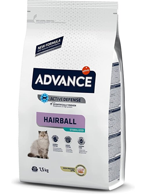 Advance Sensitive Sterilised Kısırlaştırılmış Hairball Tüy Yumağı Önleyici Hindili Kedi Maması 1.5 Kg
