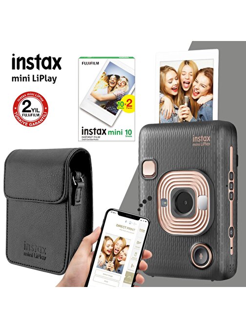 Instax mini LiPlay Hybrid Elegant Black Fotoğraf Makinesi Hediye Seti 4
