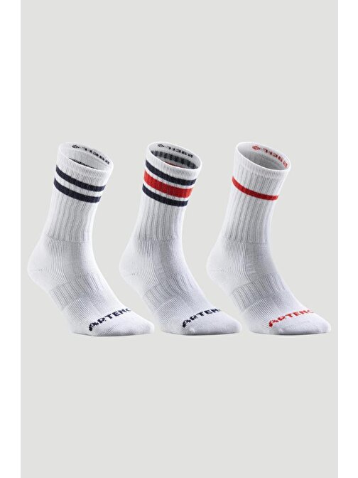Telvesse Artengo Rs500 Uzun Konçlu Kışlık Çorap Havlu Yapılı Beyaz Kırmızı Şeritli 3 Çift