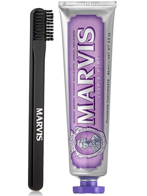 Marvis Jasmin Mint Beyazlatıcı Diş Macunu 85 ml ve Black Orta Sert Diş Fırçası
