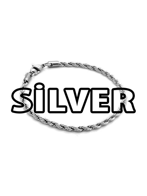 Ince Burgulu Erkek Alaşım Bileklik Gümüş Renk - 38