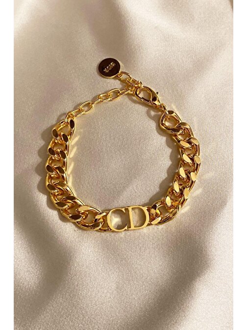 Kadın Gold Cd Harfli Christian Dior Model Kalın Zincir Bileklik Altın Renk - 337
