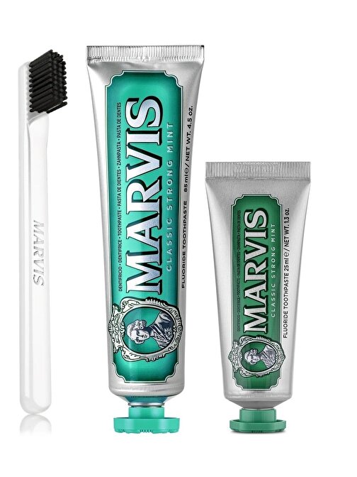 Marvis Klasik Extra Nane Diş Macunu 3'lü 85 ml + 25 ml + Yumuşak Diş Fırçası
