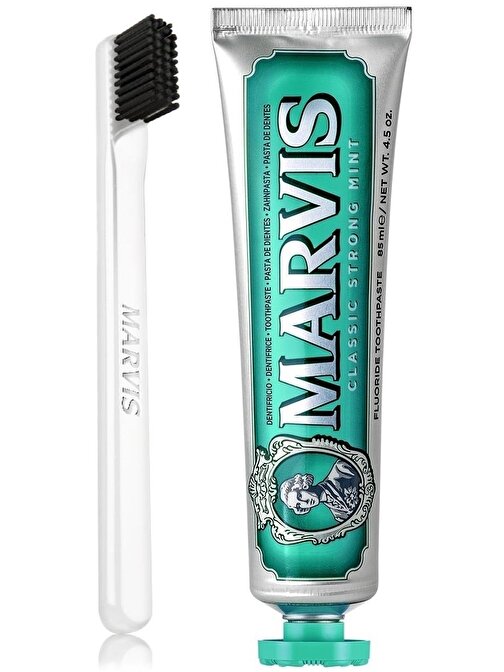 Marvis Classic Strong Mint Beyazlatıcı Diş Macunu 85 ml ve White Soft Diş Fırçası