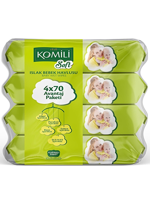 Komili Soft Islak Havlu 70 Yaprak 4'Lü Paket