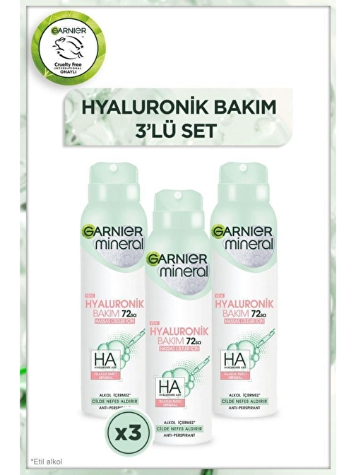 Garnier Mineral Hyaluronik Bakım Kadın Sprey Deodorant 150 X 3'Lü Set