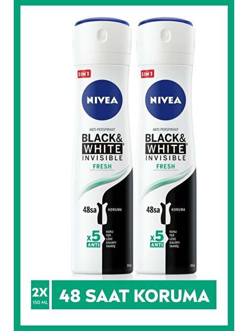 Nivea Invısıble Black-Whıte Fresh Kadın Sprey Deodorant 2X150 Ml