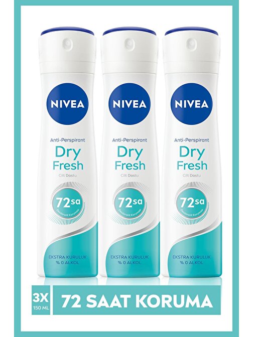 Nivea Dry Fresh 72 Saat Koruma Kadın Sprey Deodorant 3X150 Ml