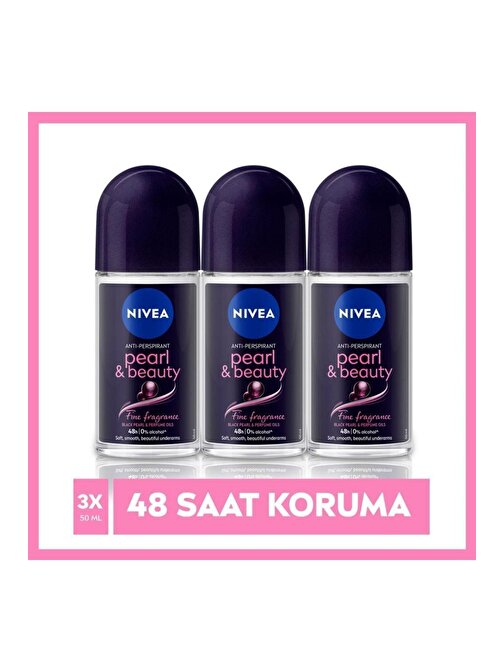 NIVEA Kadın Roll On Deodorant Pearl&Beauty Fine Fragrance,48 Saat Anti-perspirant Koruma  50ml x3 Adet