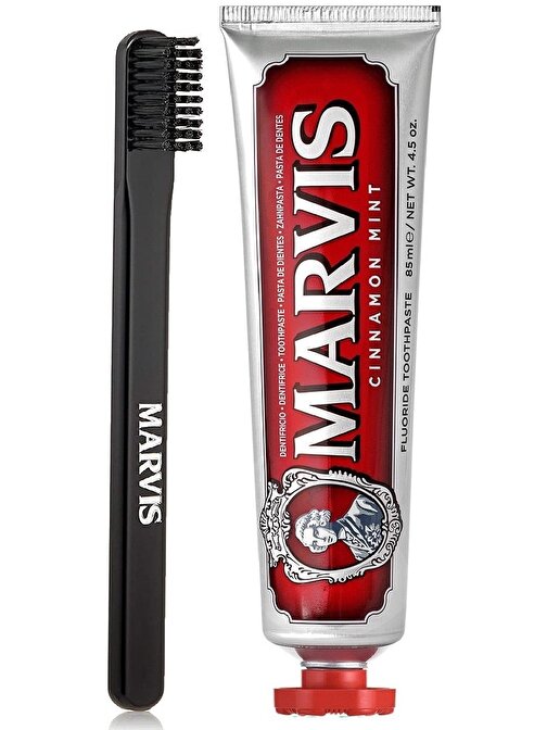 Marvis Cinnamon Mint Beyazlatıcı Diş Macunu 85 ml ve Black Orta Sert Diş Fırçası
