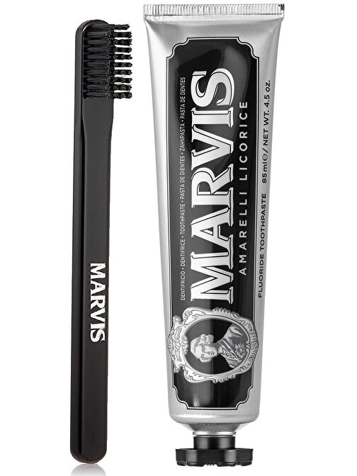 Marvis Amarelli Mint Beyazlatıcı Diş Macunu 85 ml ve Black Orta Sert Diş Fırçası