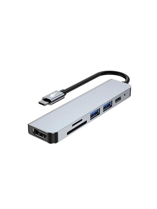 Shaza 6İn1 Usb Type-C Hub Port Adaptör Hdmı Sd Kart Usb Pd Girişli