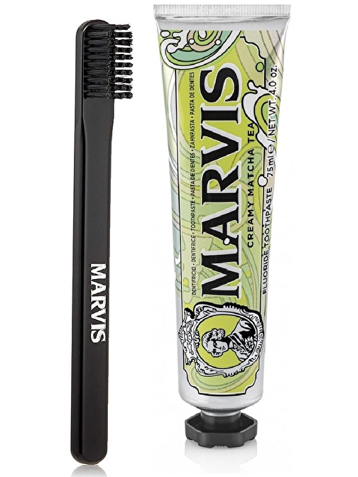 Marvis Creamy Matcha Tea Diş Macunu 75 ml ve Black Orta Sert Diş Fırçası