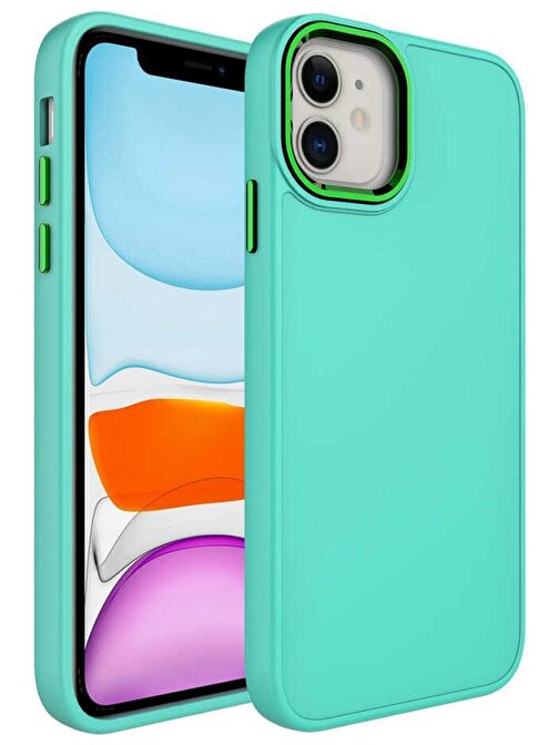 Ceponya iPhone 11 Kılıf Renkli Tasarım Metal Buton ve Kamera Çıkıntılı
