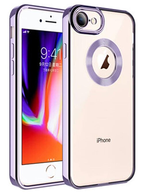 Ceponya iPhone SE 2020 Kılıf Köşeleri Renkli Şeffaf Kamera Korumalı Silikon Luxury Kapak