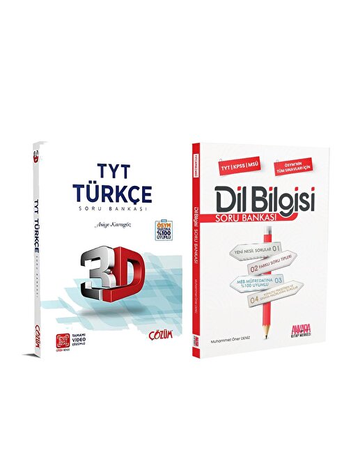 Akm Kitap 3D TYT Türkçe ve AKM Dil Bilgisi Soru Bankası Seti 2 Kitap