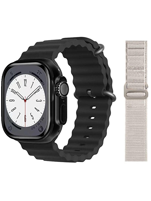 Pazariz Gs8 Watch 8 Ultra Android - iOS Uyumlu 2.02 inç Akıllı Saat Siyah + Beyaz Kordon