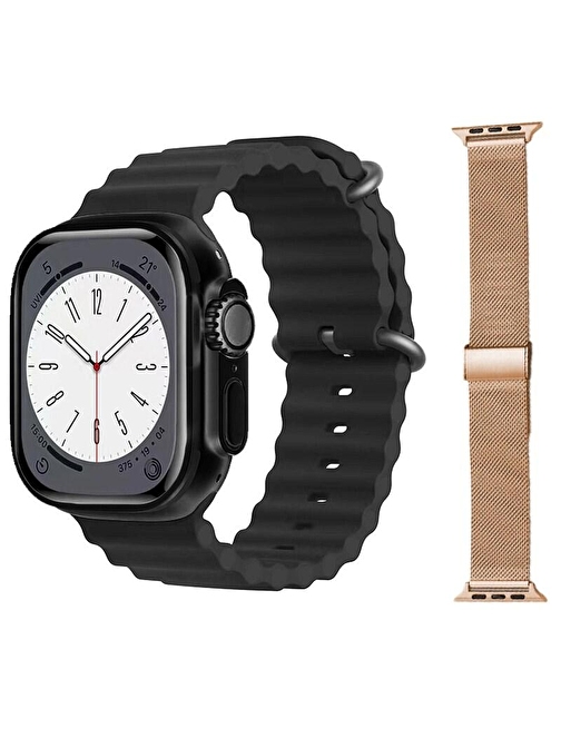 Pazariz Gs8 Watch 8 Ultra Android - iOS Uyumlu 2.02 inç Akıllı Saat Siyah + Gold Metal Kordon