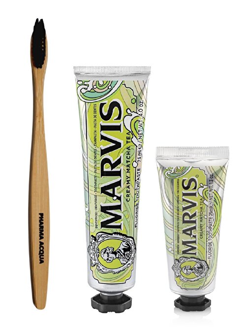 Pharma Acqua Bambu Diş Fırçası + Marvis Creamy Matcha Tea Diş Macunu 3'lü 75 ml + 25 ml