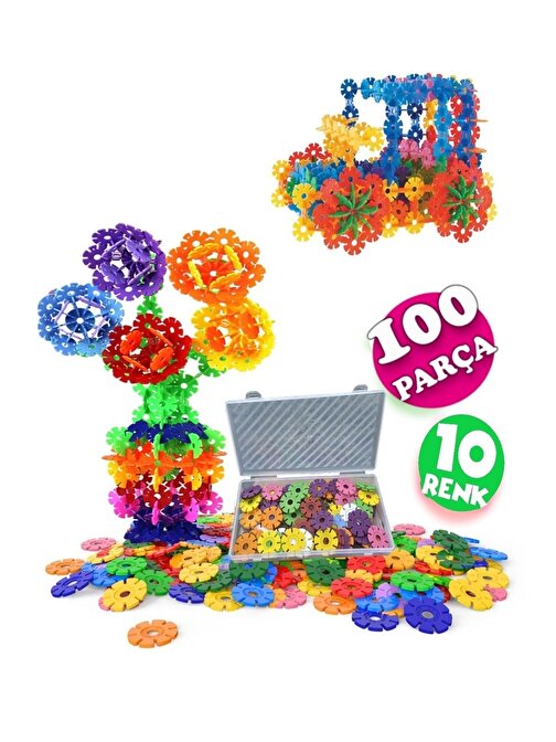 Pazariz 100 Parça Eğitici Kilitli Diskler Stem Eğitimi Uyumlu 10 Renk Eğitici Oyuncak Kutulu Lego .