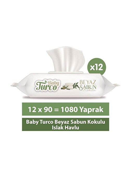 Baby Turco Beyaz Sabun Kokulu Islak Havlu 90'Lı X 12 Paket