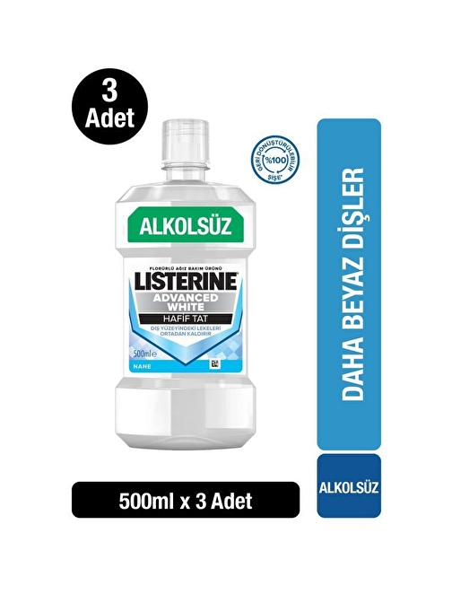 Listerine Advance White Hafif Tat Alkolsüz Ağız Bakım Suyu 3 x 500 ml