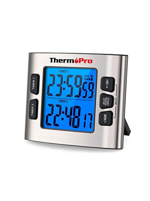 Npo Npo Thermopro Tm02 Mutfak, Spor, Ders İçin Alarmlı, Işıklı, Çift Geri Sayımlı Kronometre Ve Dijital Saat
