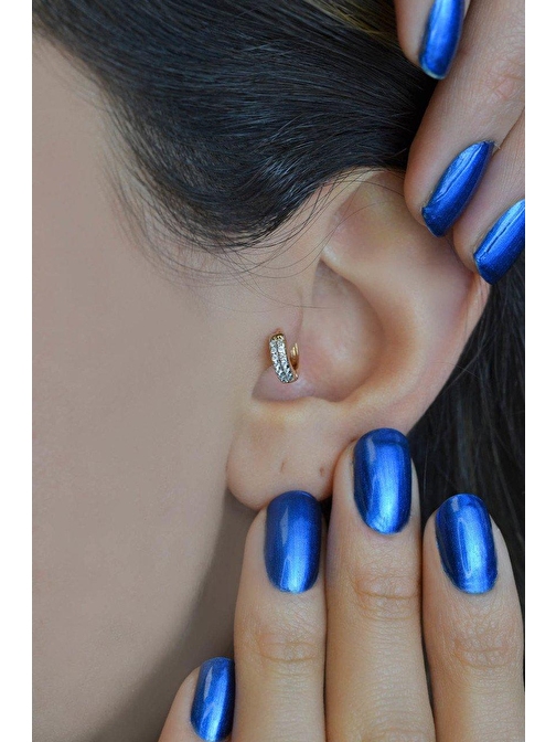 İki Sıra Taşlı Halka Tragus Piercing Helix Kıkırdak Küpesi