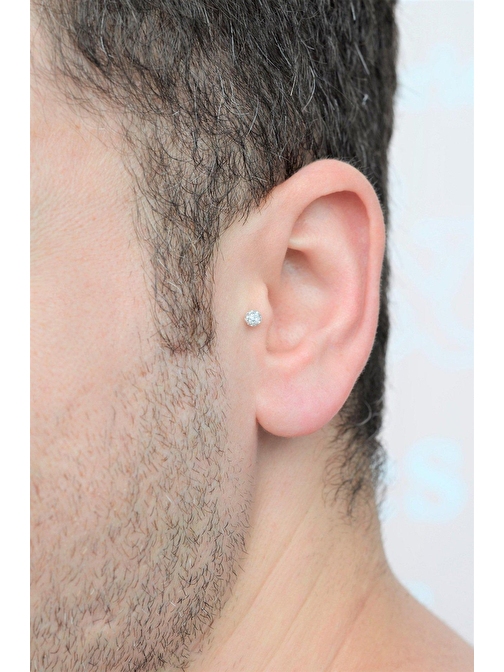 Erkek Çelik Taşlı Piercing Tragus Helix Kıkırdak Gold