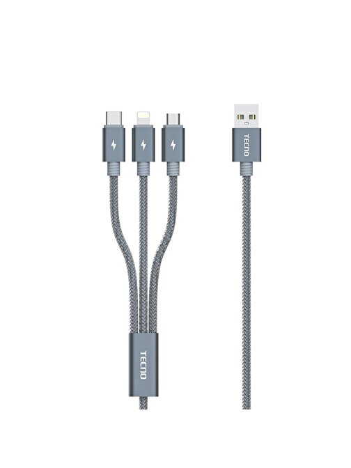 TECNO Huawei P30 Lite Örgülü 3in1 Lightning - Micro USB - Type-C Hızlı Şarj Data Kablosu 1 m
