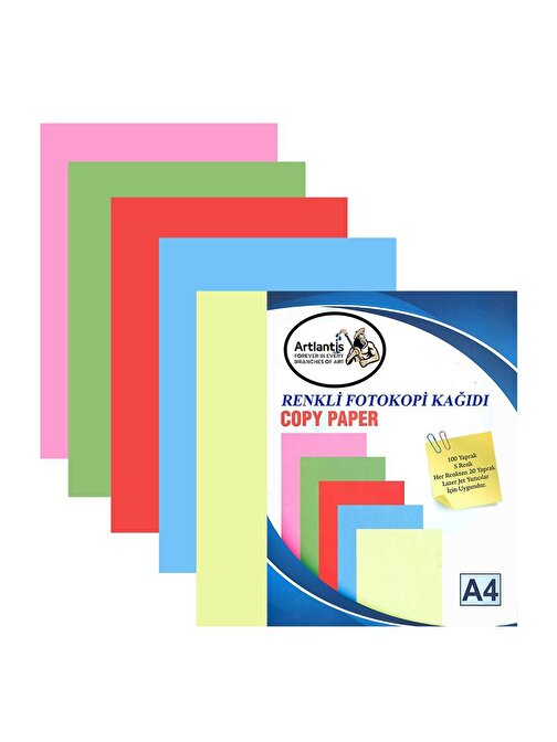 Artlantis A4 Fotokopi Kağıdı Çok Renkli 100'lü 1 Paket 80  gr