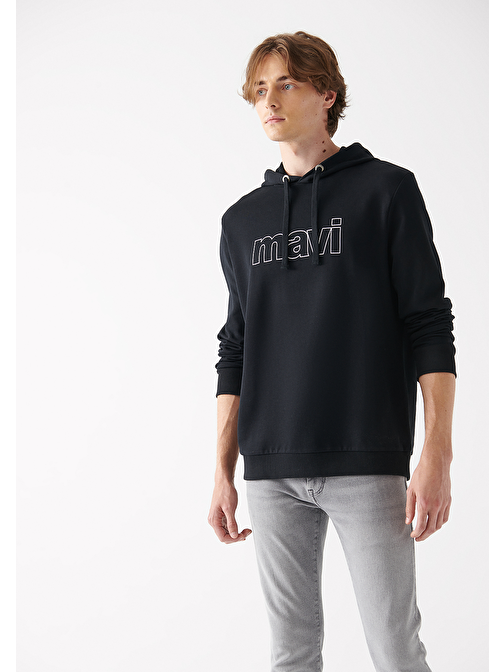 Mavi - Mavi Logo Baskılı Kapüşonlu Siyah Sweatshirt 065606-900