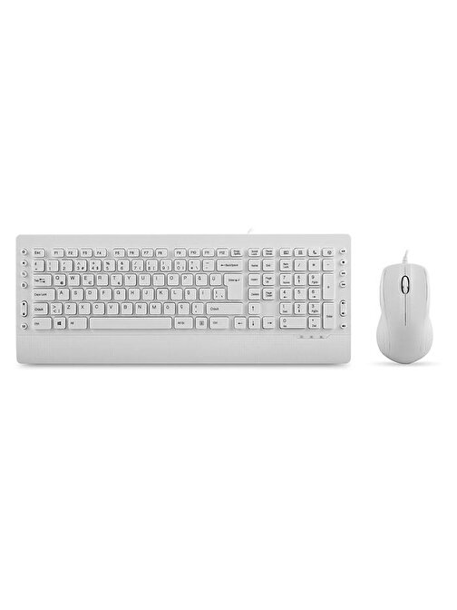 Everest KM-3850 Türkçe Q Beyaz Multimedia Kablolu Klavye Mouse Seti