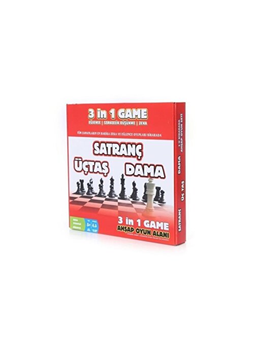 Hobi Eğitim Dünyası Hed 3 İn 1 Game Satranç - Dama - Üçtaş Kutu Oyunları