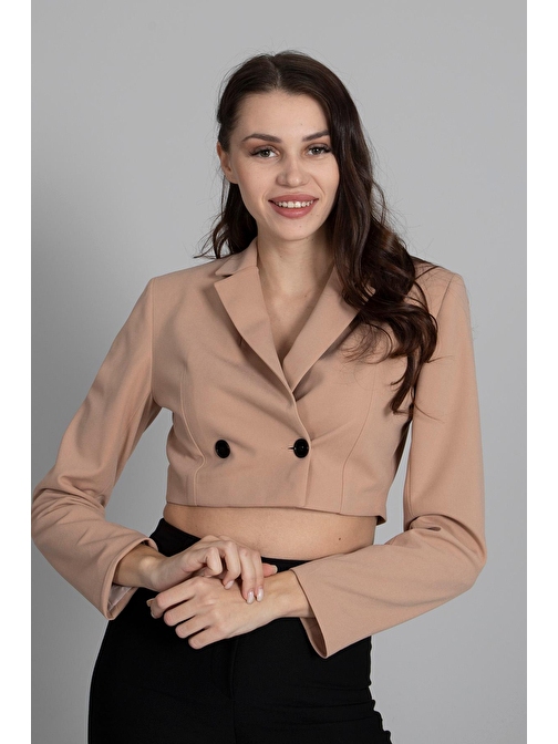 Bej Astarlı Crop Blazer Ceket 0105118.55