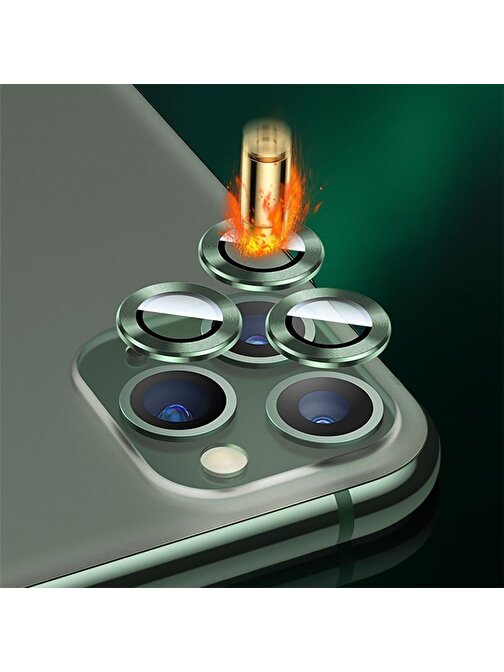 Binano Apple iPhone 11 Pro - 11 Pro Max Metal Ring Kamera Lens Koruyucu Yeşil