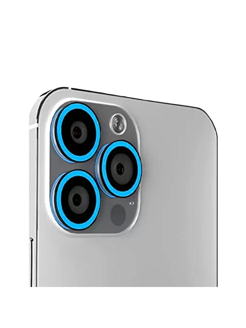 Bipower Binano iPhone 13 Pro Max Kamera Lens Koruyucu Fosforlu Mavi