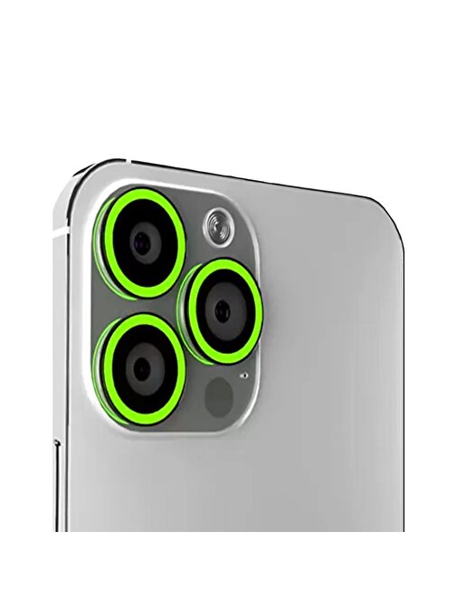 Bipower Binano iPhone 13 Pro Max Kamera Lens Koruyucu Fosforlu Yeşil